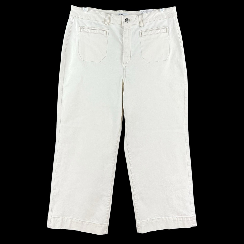 Sonoma Women's Wide Leg Ivory/Ecru Ankle Pants Size 16 Stretch High Rise NWT